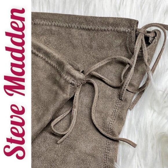 STEVE MADDEN “Gorgeous” Taupe Gray Over-The-Knee Faux Vegan Suede Boots, Sz 8.5 - Picture 8 of 12